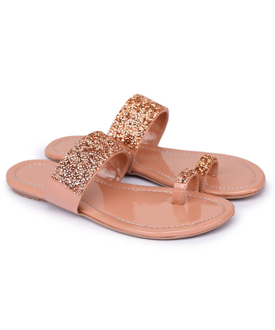 Women's Fancy Pink Synthetic Embellished One Toe Slippers