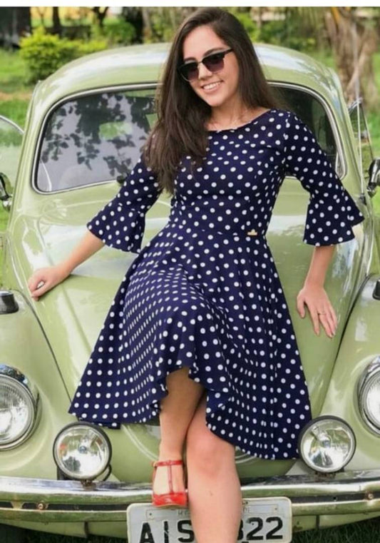 Fancy Crepe Polka Dot Printed Dress