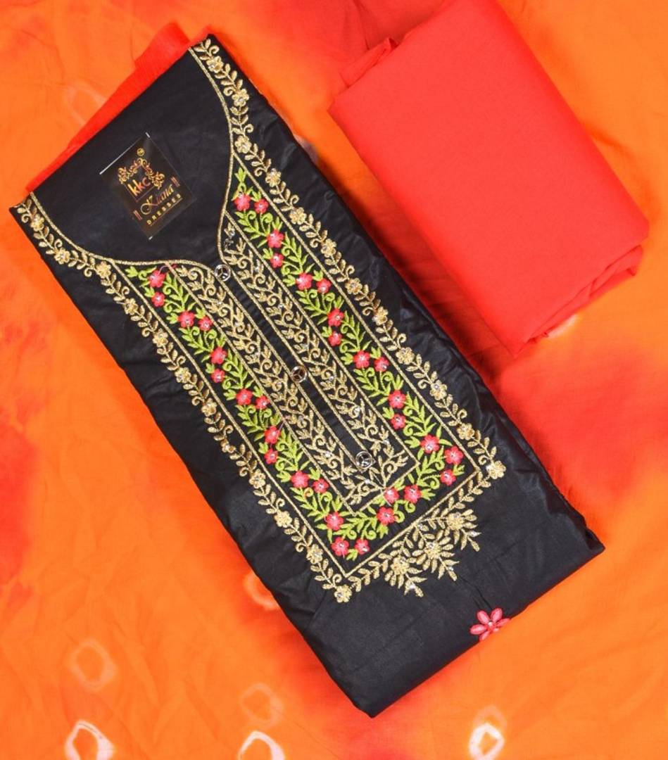 Beautiful Glace Cotton Embroidered Salwar Suit Dress Material