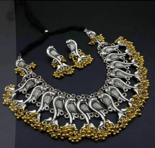 Designer Oxidized Fish Necklace Set