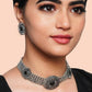 Oxidized Silver Color Necklace Set With Earrings
