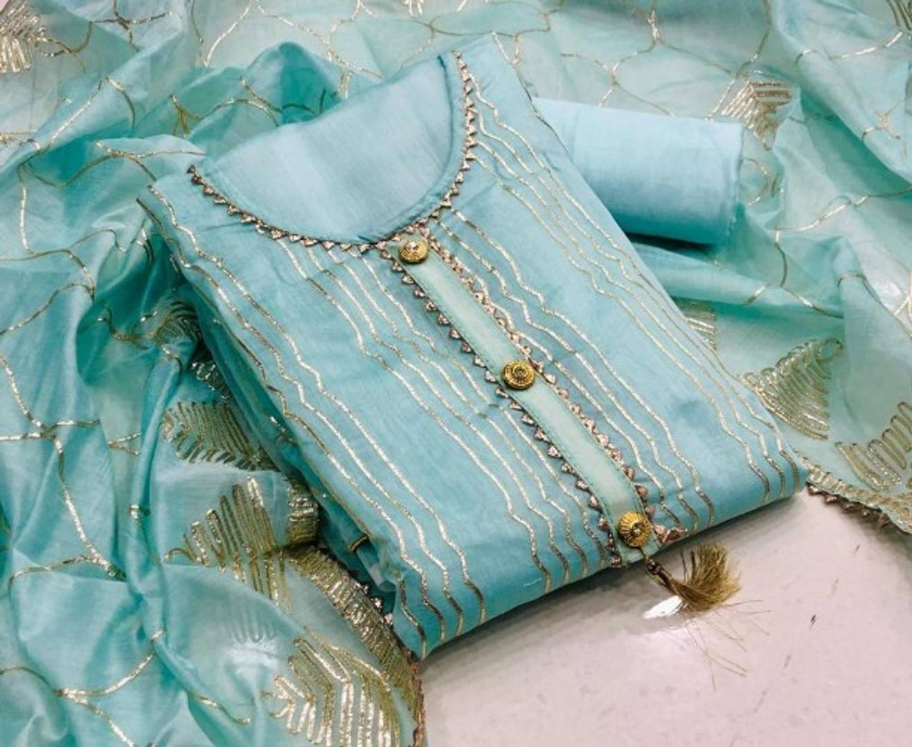 Alluring Chanderi Cotton Zari Embroidered Salwar Suit Dress Material