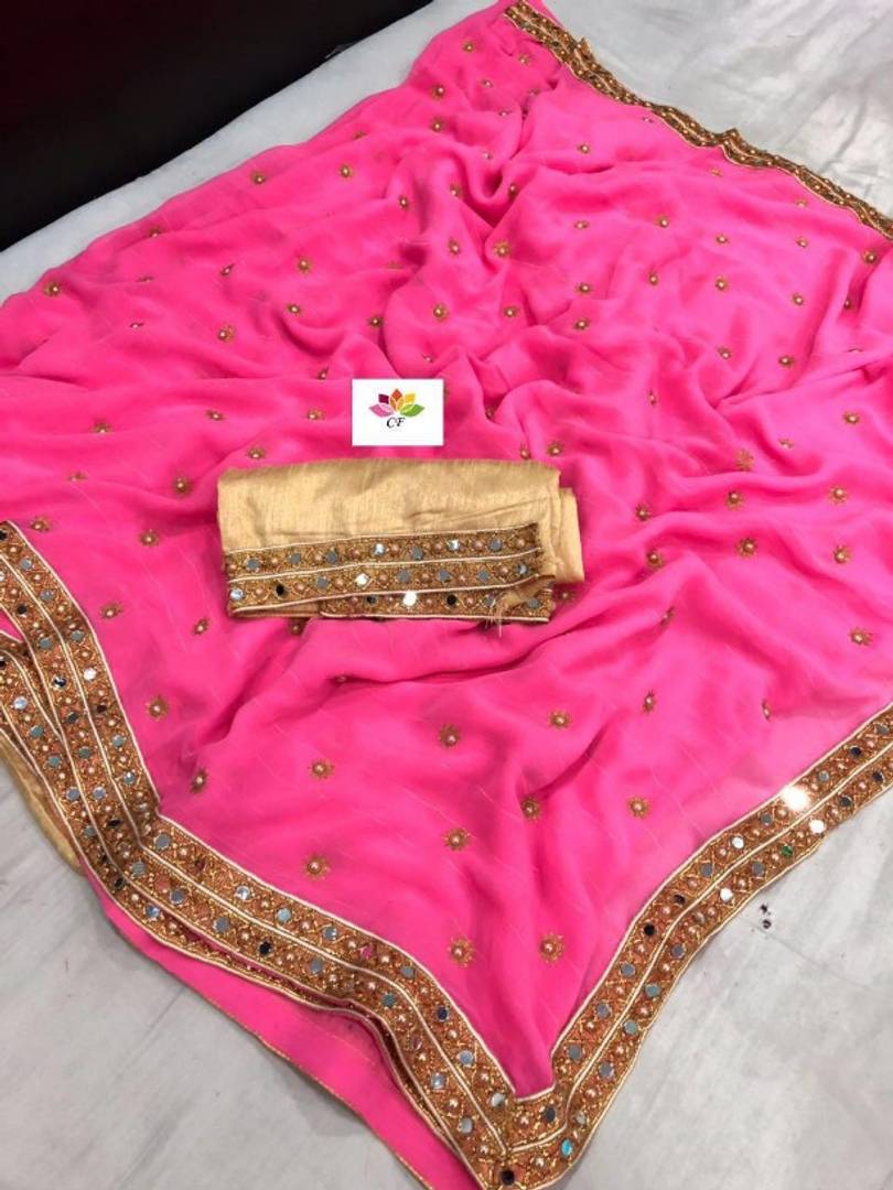 Adorable Embroidered Chiffon Saree