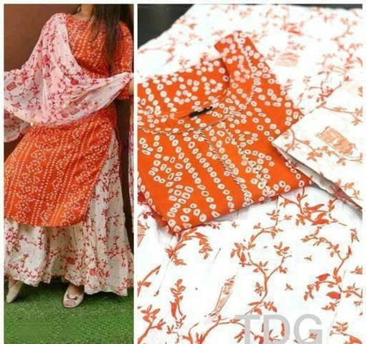 Pretty Rayon Printed Kurta Skirt Dupatta Set