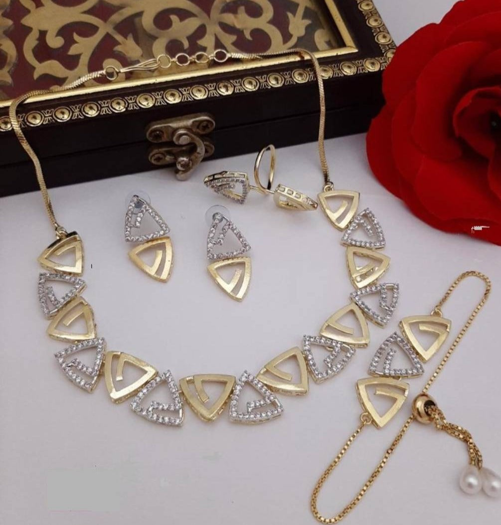 Beautiful Brass American Diamond Jewellery Set