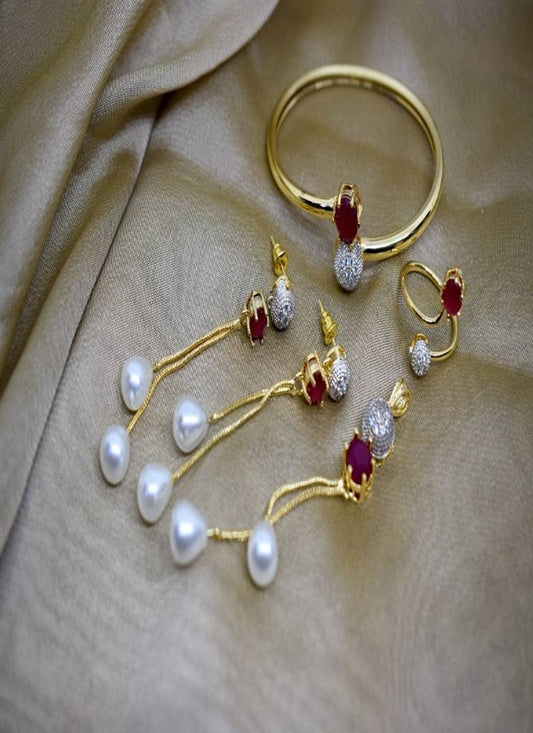 Trendy Alloy American Diamond Gold Plated Jewellery Set Combo