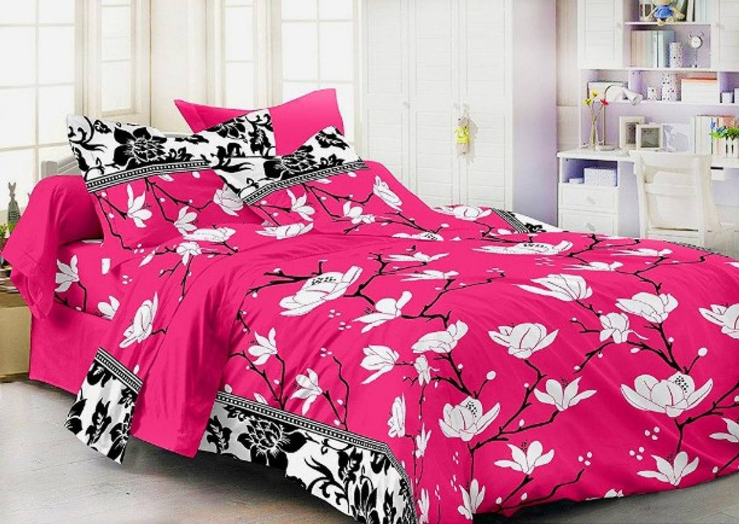 Stylish Polycotton Floral Printed Double Bedsheet With Pillow Covers
