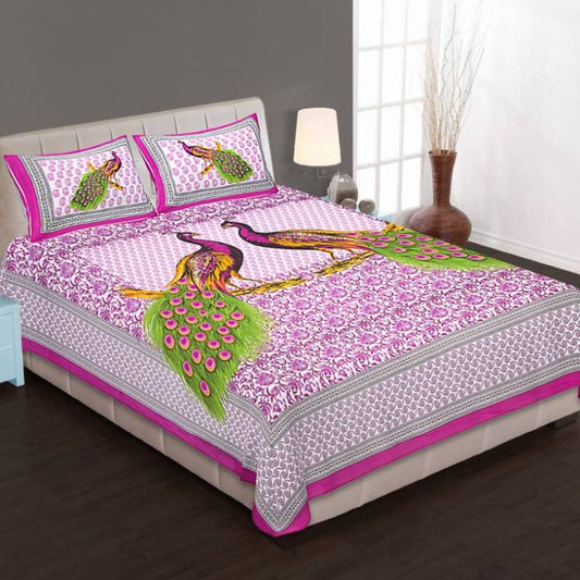 Alluring Jaipuri Cotton Printed Double Bedsheet with 2 Pillow Covers