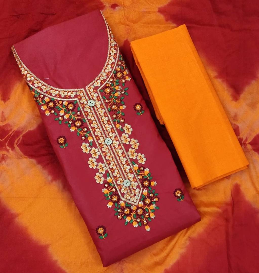 Attractive Glace Cotton Embroidered Salwar Suit Dress Material