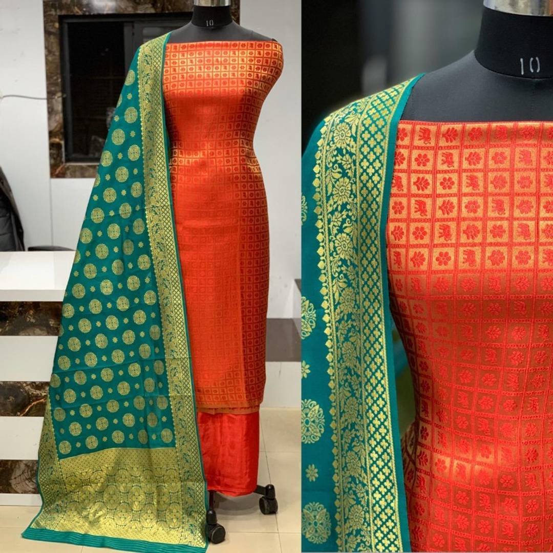 Partywear Banarasi Jacquard Salwar Suit Dress Material