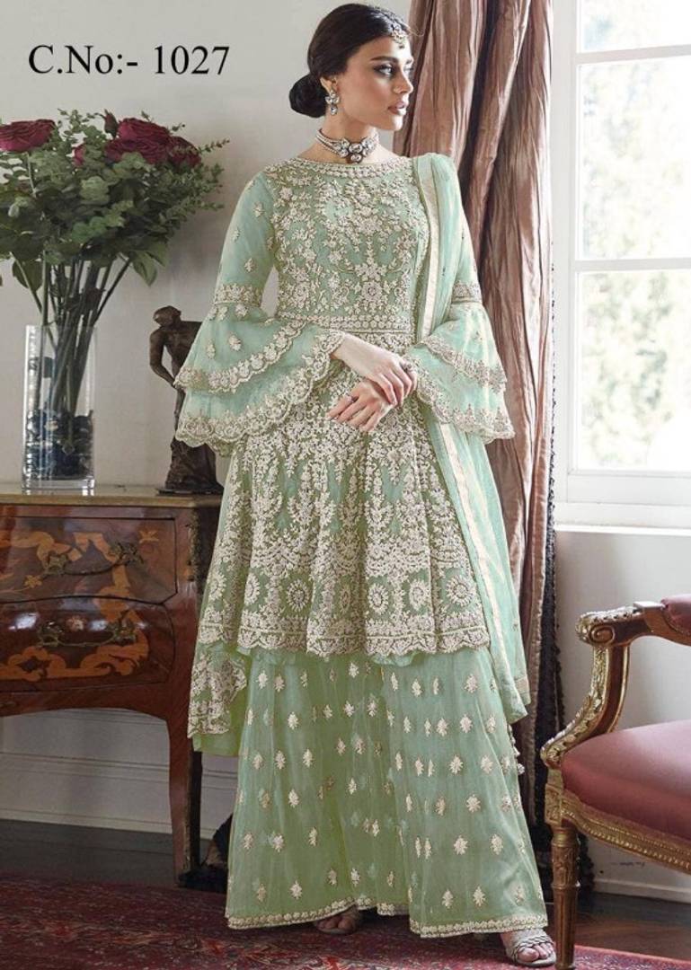 Partywear Net Embroidered Salwar Suit Dress Material