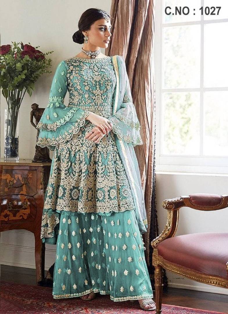 Partywear Net Embroidered Salwar Suit Dress Material