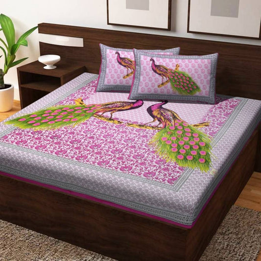 Alluring Jaipuri Cotton Printed Double Bedsheet with 2 Pillow Covers