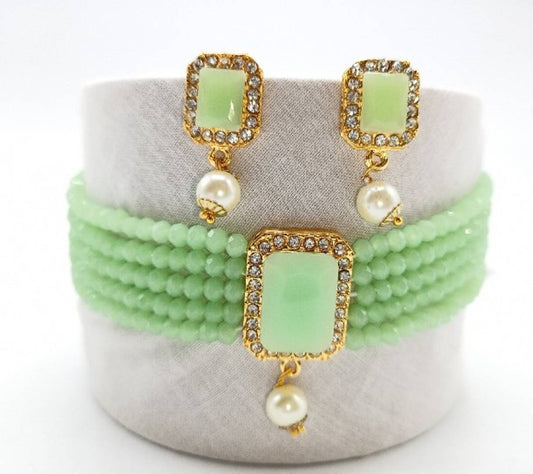 Trendy Stone and Pearl Work Choker Jewellery Set