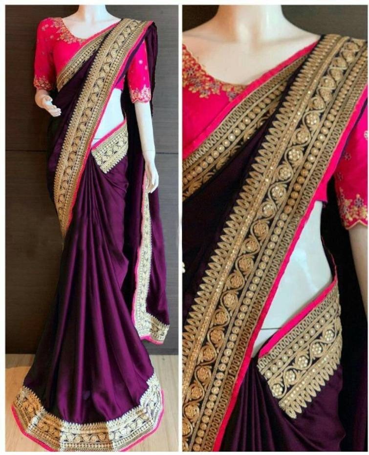 Attractive Vichitra Silk Embroidered Saree with Blouse piece