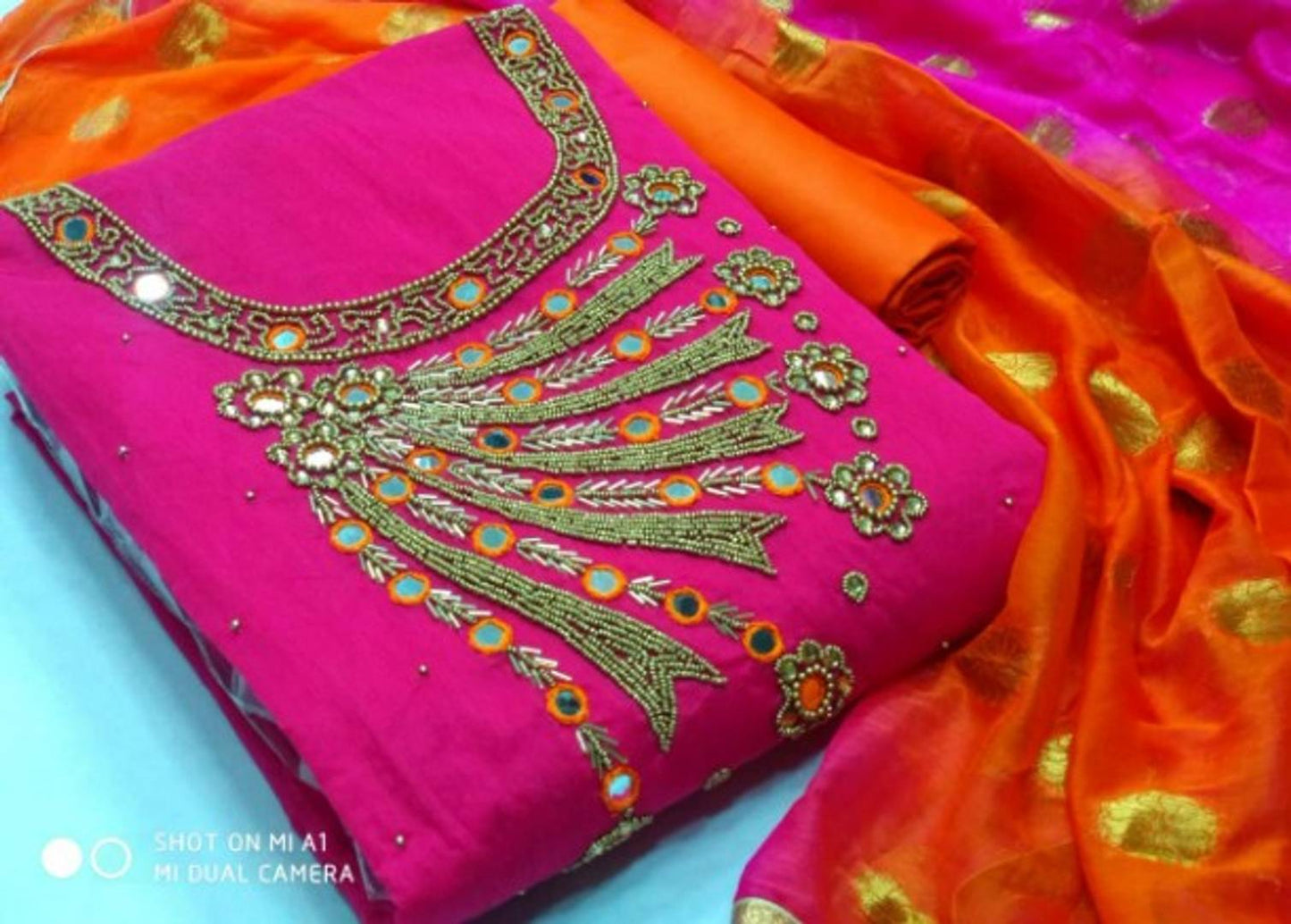 Pretty Chanderi Silk Handwork Salwar Suit Dress Material