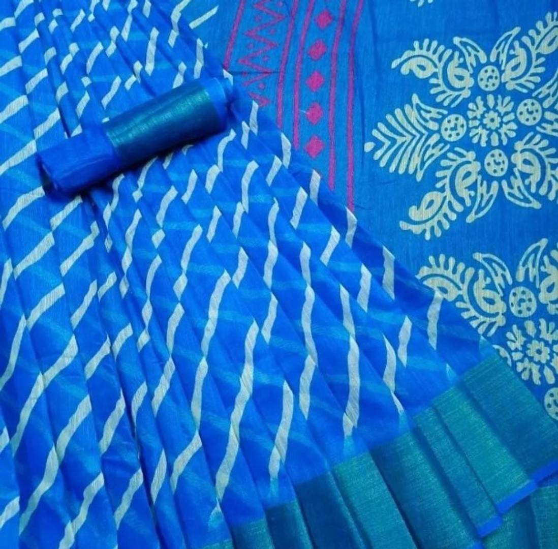 Exquisite Soft Cotton Printed Zari Border Saree