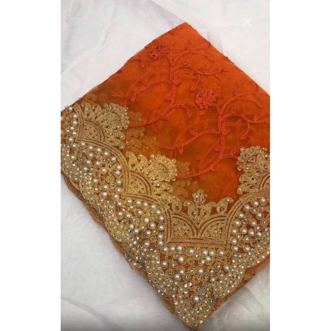 Trendy Net Embroidered Pearl work Saree with Blouse piece