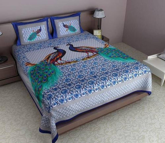 Sensational Cotton Printed Double Bedsheet With 2 Pillow Covers