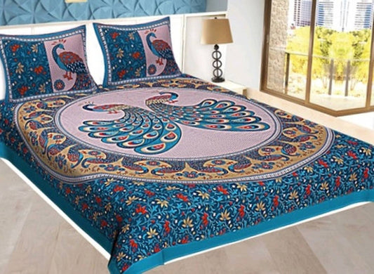 Awesome Cotton Printed Double Bedsheet With 2 Pillow Covers