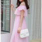 Pink Cold Shoulder Long Maxi Dress