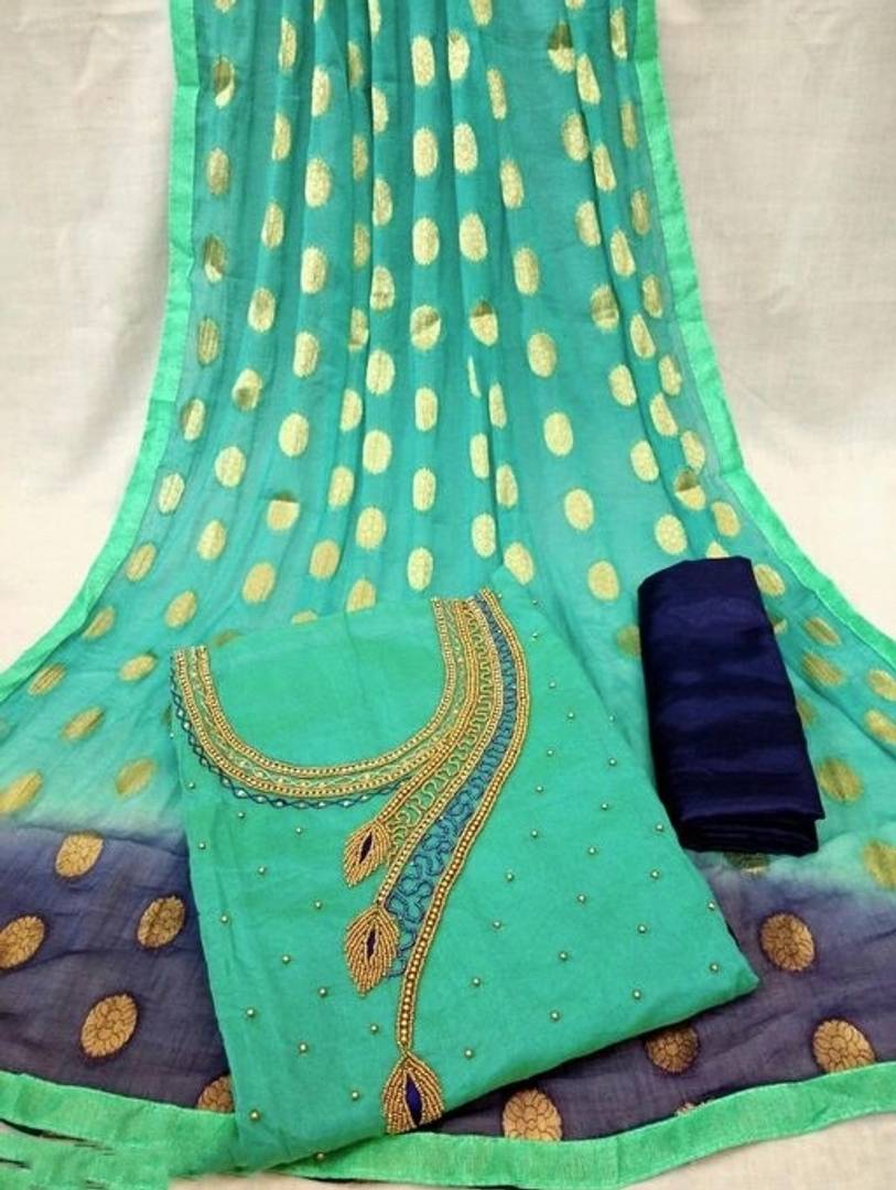 Trendy Chanderi Cotton Embroidered Salwar Suit Dress Material