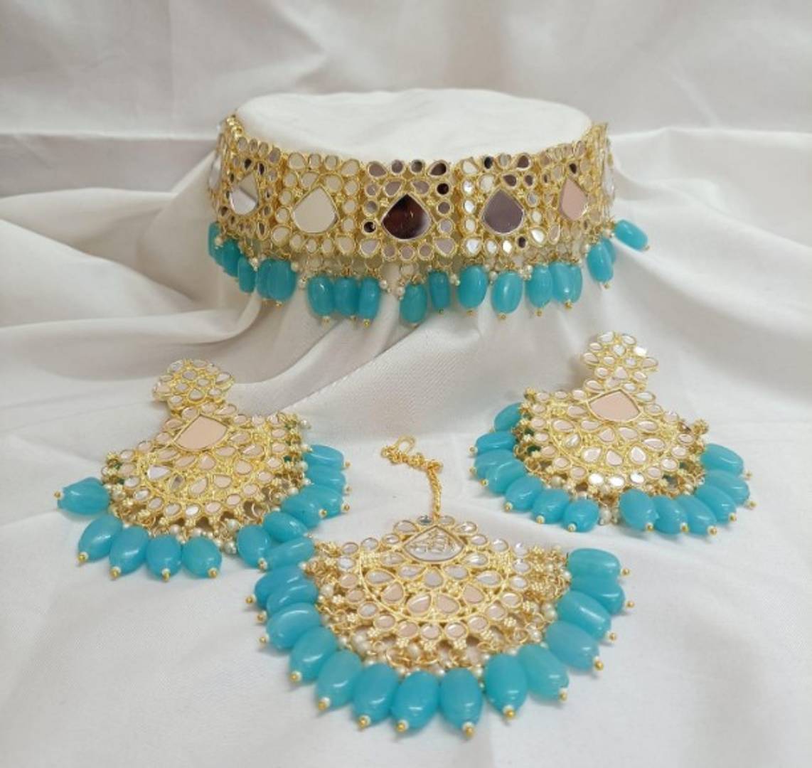 Shimmering Brass Beads Work Choker Jewellery Set