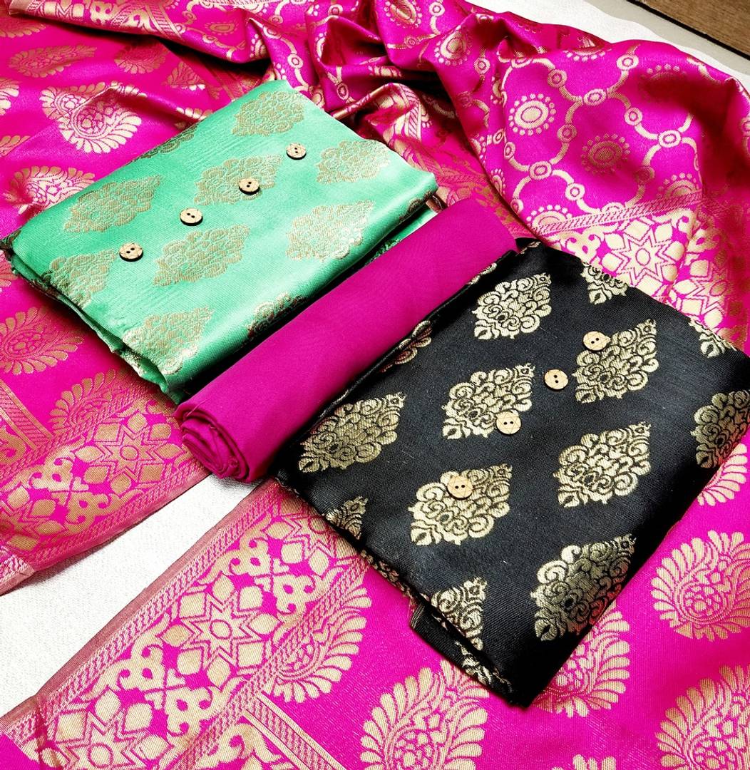 Trendy Banarasi Silk Two Tops Salwar Suit Dress Material