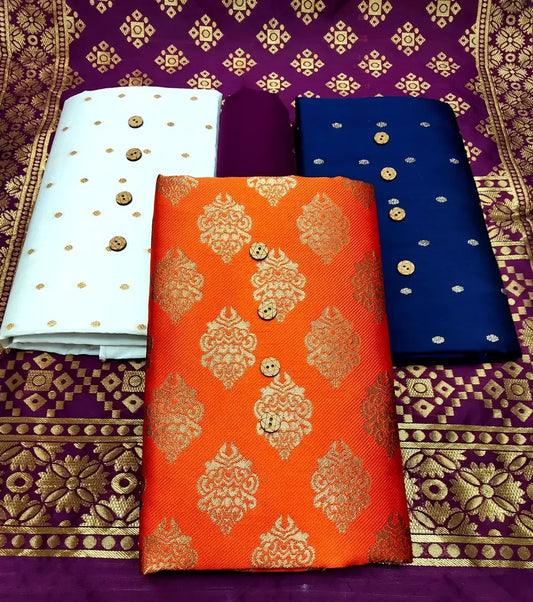 Stylish Three Tops Banarasi Silk Salwar Suit Dress Material