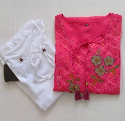 Stylish Rayon Embroidered Kurta With Pant Set