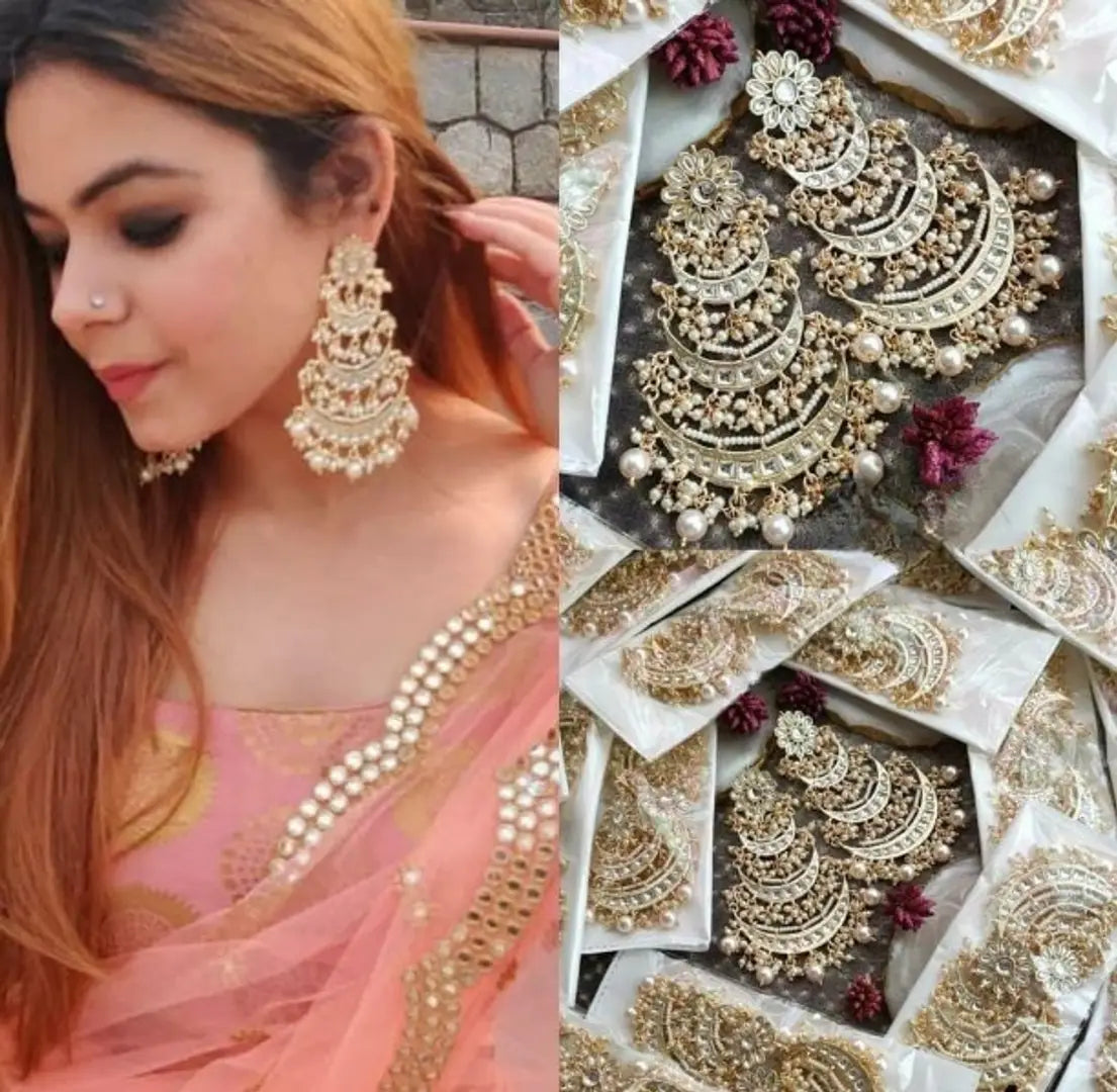 Shimmering Gold Plated Chandbali Kundan Earring Set