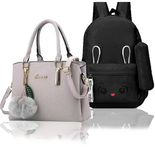 Trendy PU Hand Bag And Backpack Combo
