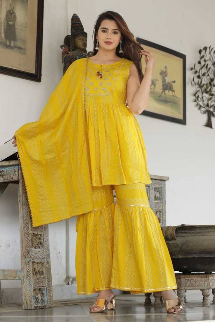 Ravishing Rayon Embroidered Kurta Sharara Dupatta set