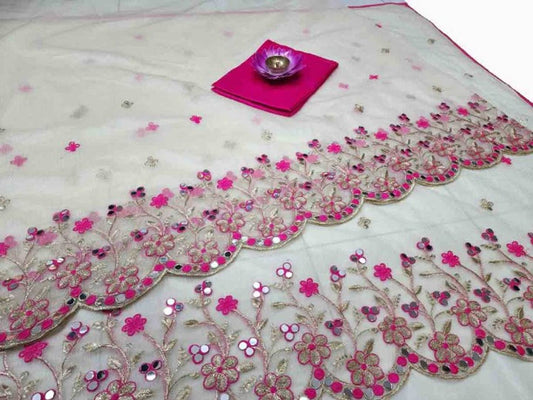 Partywear Organza Embroidered Saree with Blouse Piece