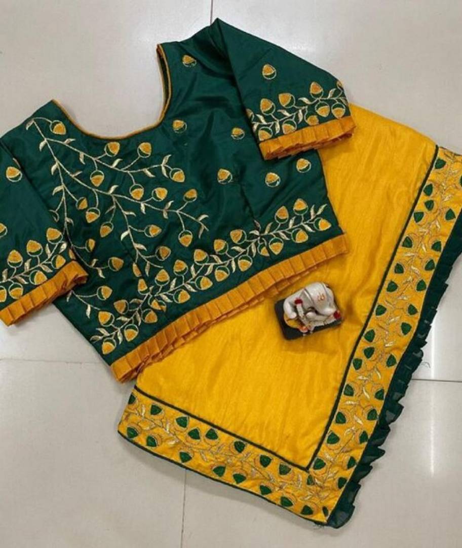 Delicate Satin Embroidered Saree with Stiched Blouse