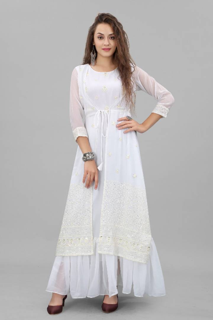 Fashionable Georgette Embroidered Gown