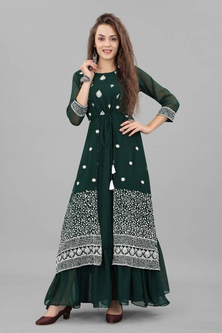 Fashionable Georgette Embroidered Gown