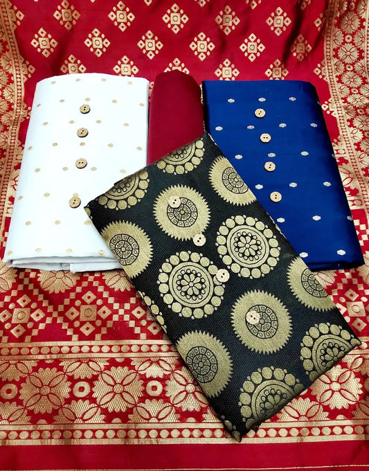 Trendy Three Tops Banarasi Silk Salwar Suit Dress Material