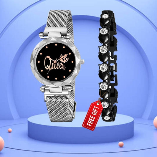 Astonishing Magnetic Belt Analogue Women's Watch With Bracelet
