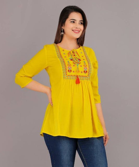 Alluring Rayon Embroidered Short Kurti
