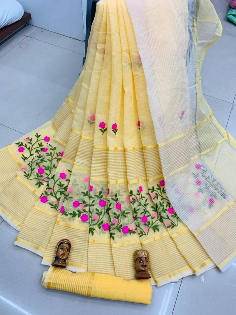 Beautiful Cotton Chex Embroidered Saree