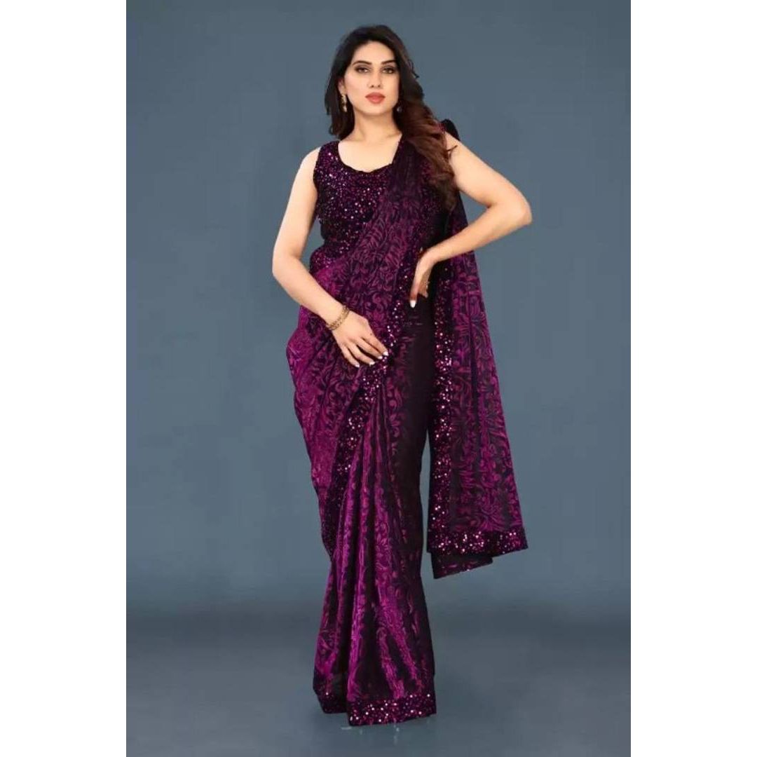 Classic Lycra Sequined Saree with Blouse piece