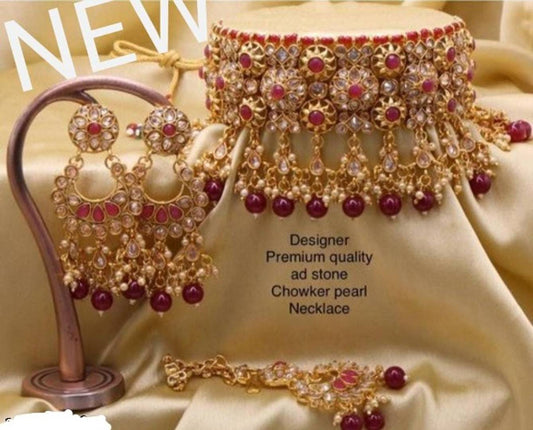 Designer AD Stone Choker Pearl Necklace Set