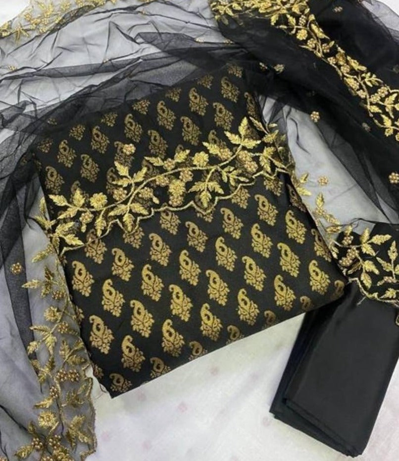 Trendy Banarasi Silk Jacquard Weave Salwar Suit Dress Material