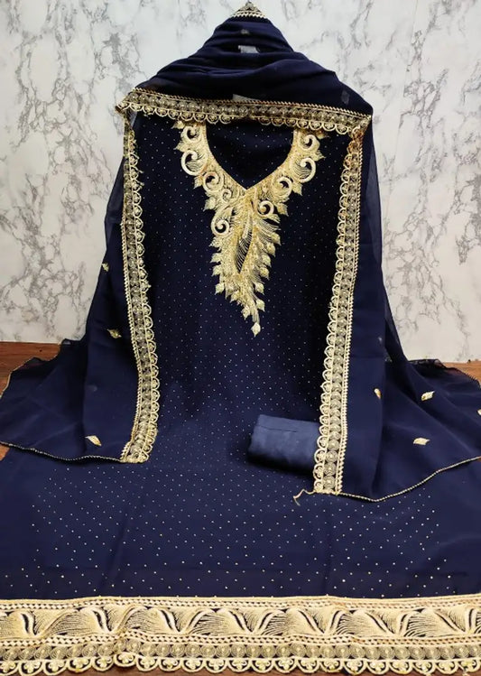 Stunning Faux Georgette Zari Embroidered Salwar Suit Dress Material
