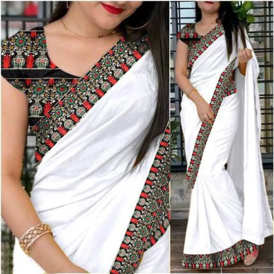 Classic Chanderi Cotton Lace Work Saree with Blouse piece