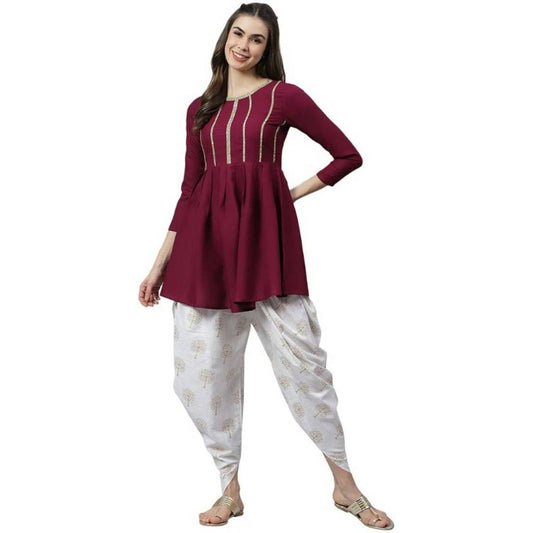 Alluring Rayon Striped Short Kurta with Dhoti Pant Set
