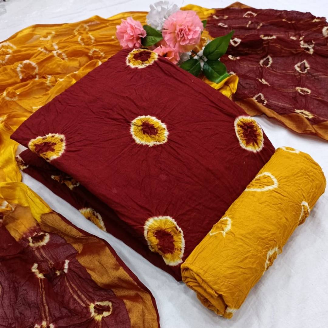 Facinating Cotton Bandhani Printed Salwar Suit Dress Material