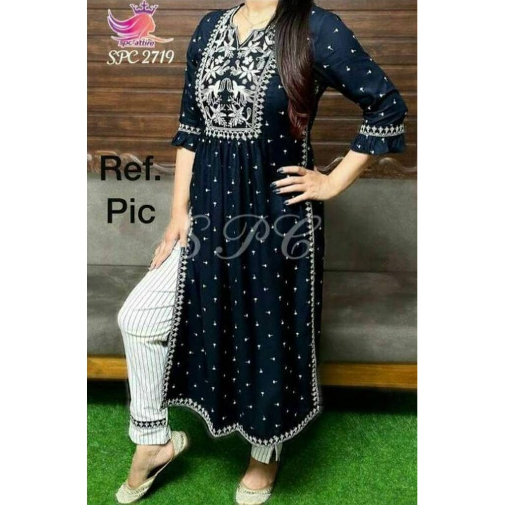 Fancy Rayon Embroidered kurta With Pant