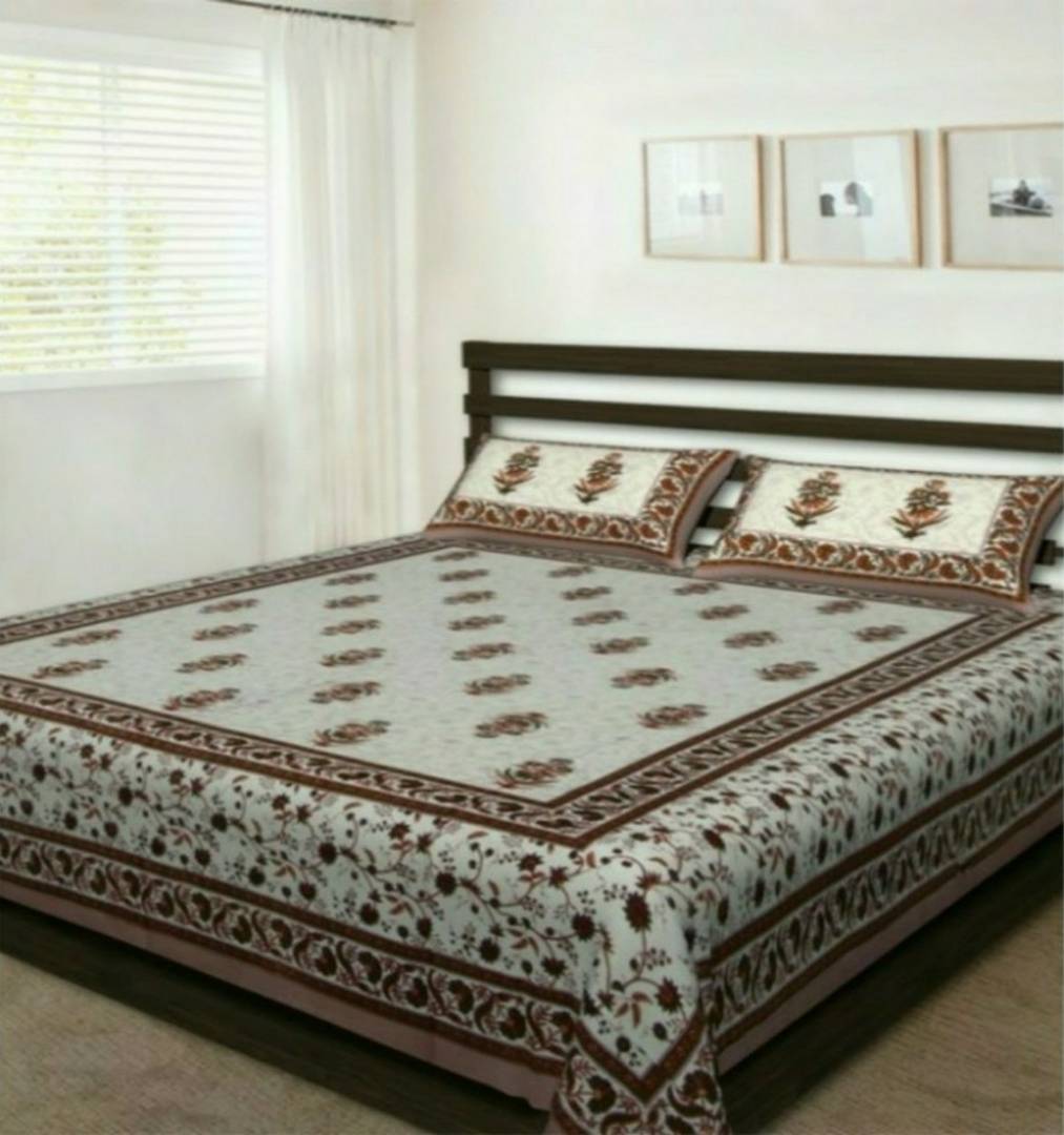 Modern Cotton Printed Double Bedsheet With 2 Pillow Covers
